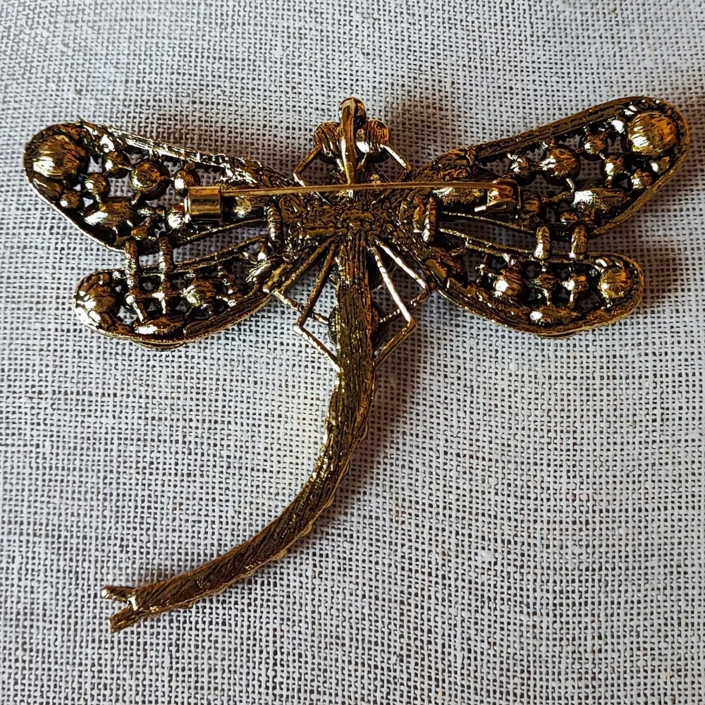 Rhinestone Oversized Huge Dragonfly Brooch Pendant Pink Aurora Borealis NWOT
